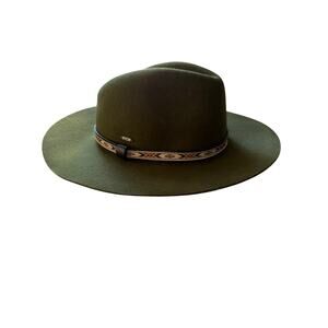Angela Williams 100% Wool Wide Brim Fedora Hat | Olive Green | One Size